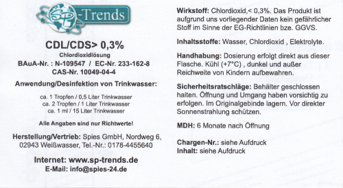 CDL/CDS Chlordioxidlösung < 0,3% / 100 ml